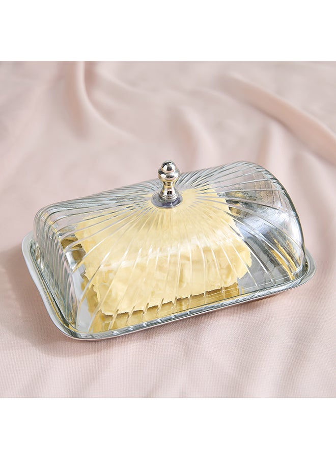 Home Box Glass Butter Dish with Silver Lid - Image 1